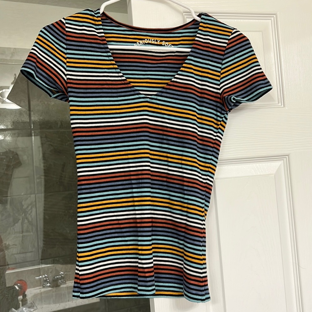 Aeropostale Striped slightly cropped shirt in size S